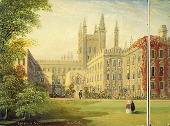 Viktorianisches Kartenetui, mit einer Szene des New College, Oxford und dem Garden Quad